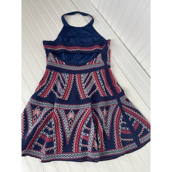 Parker Blue Leona Embroidered Fit & Flare Cutout Open Back Halter Short Dress M - Picture 3 of 7